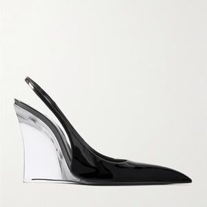 SAINT LAURENT Miller patent-leather slingback wedge pumps Size 36